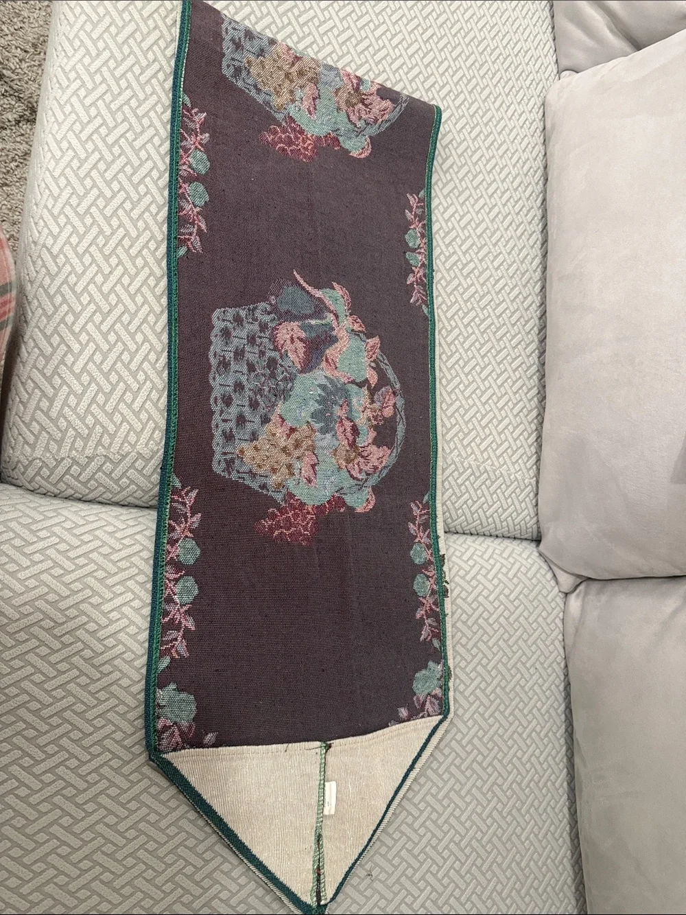 Vintage Tapestry Fruit Basket Embroidered Table Runner and 2 Placemats 70” Long